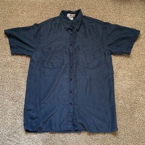 Red Rose Shirt Mens Sz M Blue 100% Silk Short Sleeve Button-Down Casual Summer